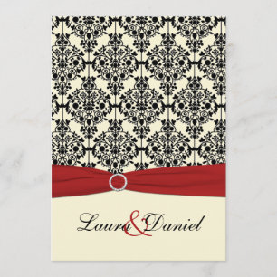 Invitation Red, Ivory et Black Mariage damassé