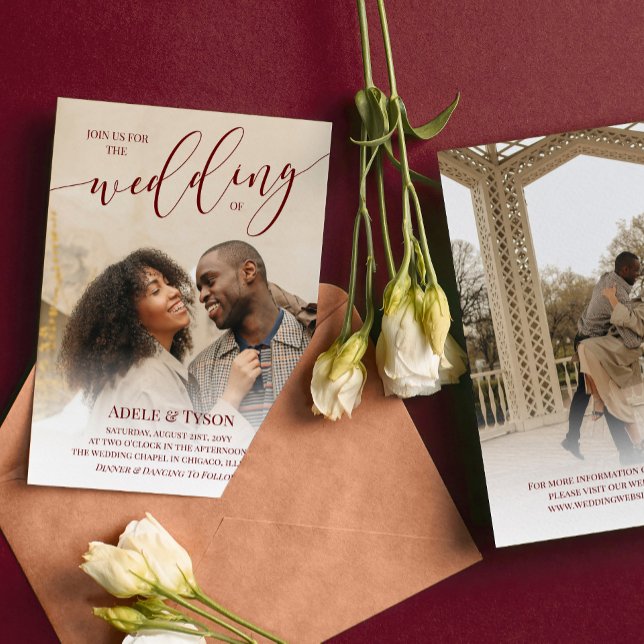 Invitation Red Joignez-vous à nous Calligraphie Photo Mariage (Créateur téléchargé)