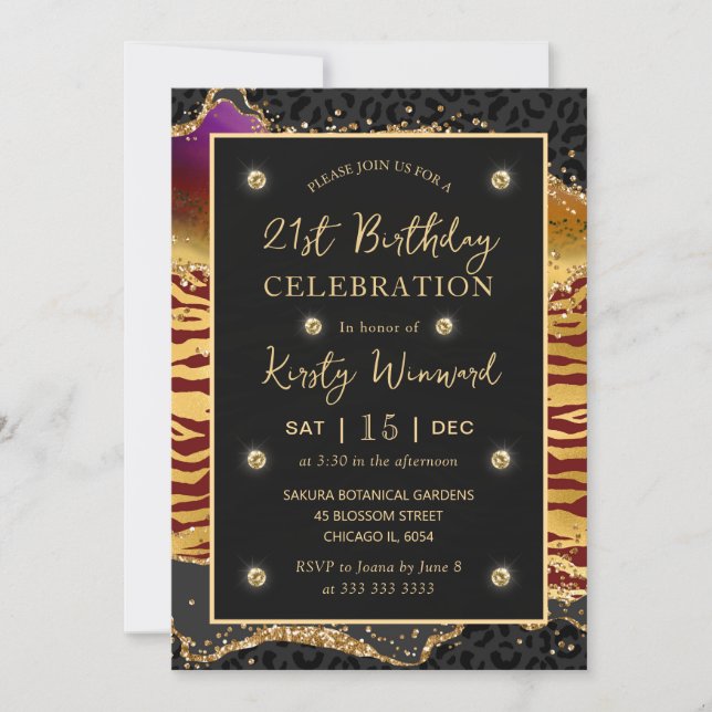 Invitation Red Jungle Safari Parties scintillant Agate 21e an (Devant)