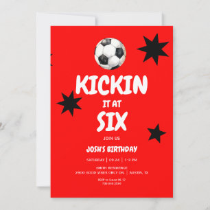 Invitation Red Kickin à Six Soccer 6e fête d'anniversaire