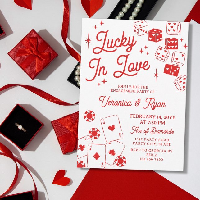 Invitation Red Lucky In Love Dice & Cards Engagement Party (Créateur téléchargé)