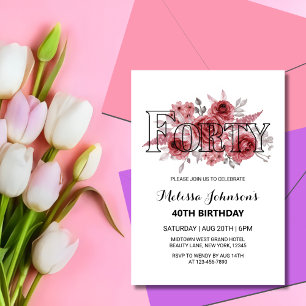 Invitation Red Marron Rose verdure Floral 40e anniversaire