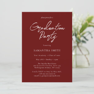 Invitation Red Modern Calligraphy Script Graduation Party