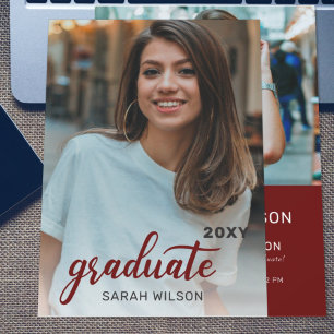 Invitation Red Modern Script Graduate Deux Photos Conduite Pa