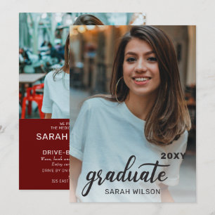 Invitation Red Modern Script Graduate Deux Photos Conduite Pa