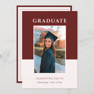 Invitation Red Modern Simple Typographie Photo Graduation