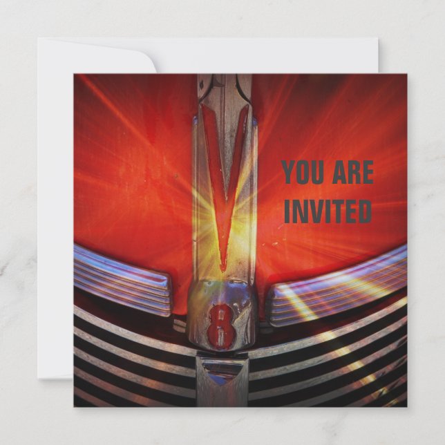 Invitation Red Muscle Car V8 Power and Chrome (Devant)