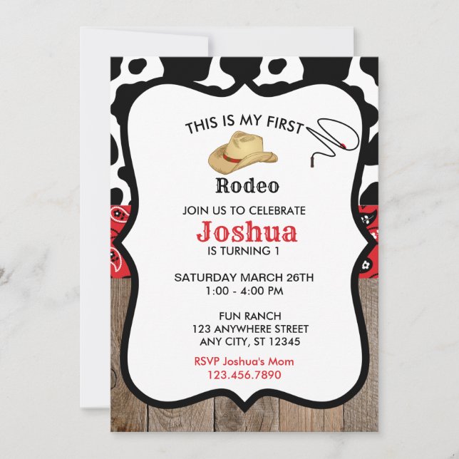 Invitation Red My First Rodeo Cowboy Occidental Anniversaire (Devant)