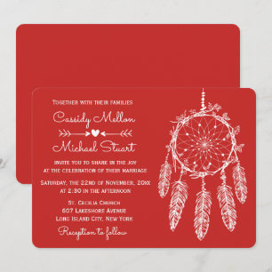 Invitation Red Native American Dream Catcher Boho Mariage