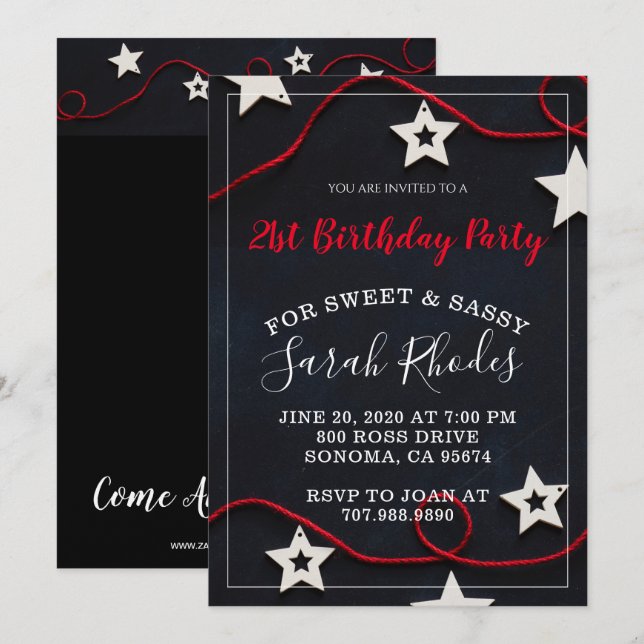 Invitation Red On Black 21st Birthday Party (Devant / Derrière)