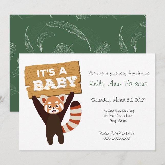 Invitation Red Panda nouveau bébé Jungle Baby shower Invitati (Devant / Derrière)