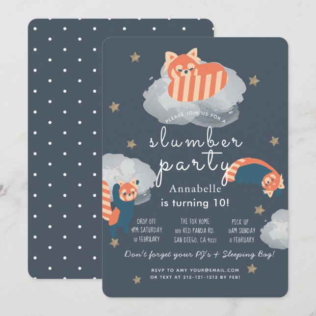 Invitation Red Pandas Étoiles & Nuages Fête du bois d'oeuvre  (Devant / Derrière)