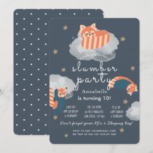 Invitation Red Pandas Étoiles & Nuages Fête du bois d'oeuvre