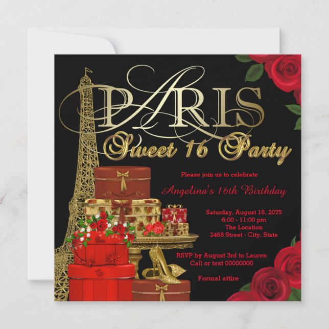 Invitation Red Paris Sweet 16 Party (Devant)