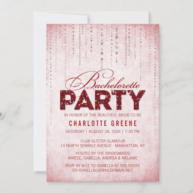 Invitation Red Parties scintillant Look Bachelorette Party In (Devant)