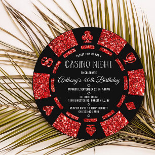 Invitation Red Parties scintillant Poker Chip Casino Soirée