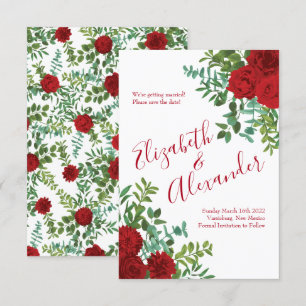 Invitation Red Peony et Rose Floral Mariage