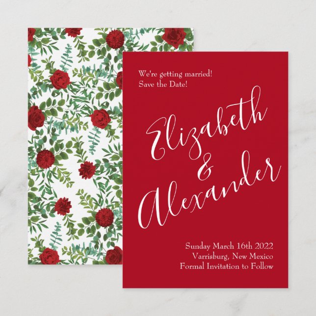 Invitation Red Peony et Rose Floral Mariage (Devant / Derrière)