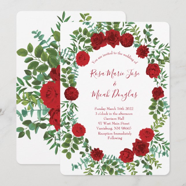 Invitation Red Peony et Rose Floral Mariage (Devant / Derrière)