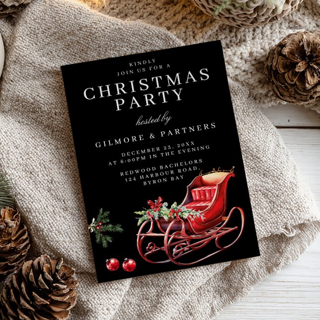 Invitation Red Père Noël Sleigh Office Noël (Créateur téléchargé)