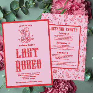 Invitation Red Pink Dernier Rodeo Bachelorette Week-end