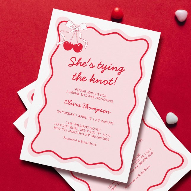 Invitation Red Pink Elle noue la Fête des mariées du noeud (Créateur téléchargé)