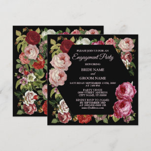 Invitation Red Pink Floral Green Party Black Engagement