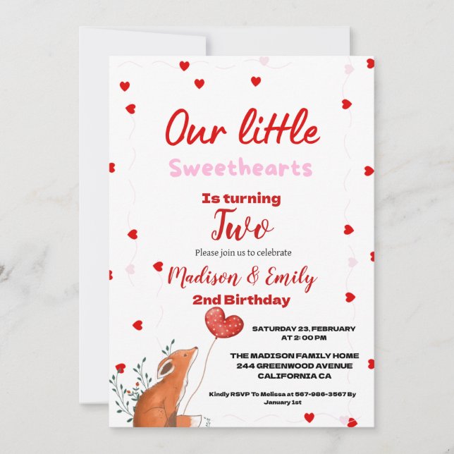 Invitation Red Pink Heart Saint-Valentin Anniversaire de la S (Devant)