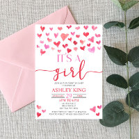 Red Pink Hearts C'est une fille Baby shower Invita