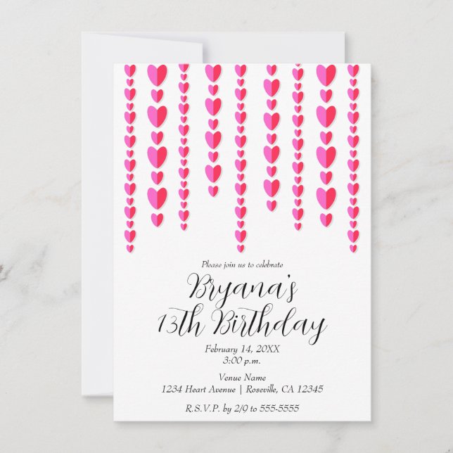 Invitation Red Pink Hearts Saint Valentin fête d'anniversaire (Devant)