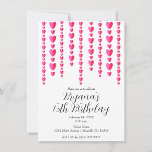 Invitation Red Pink Hearts Saint Valentin fête d'anniversaire