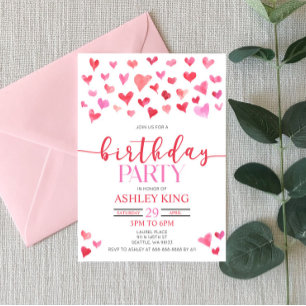 Invitation Red Pink Hearts Saint Valentin fête d'anniversaire