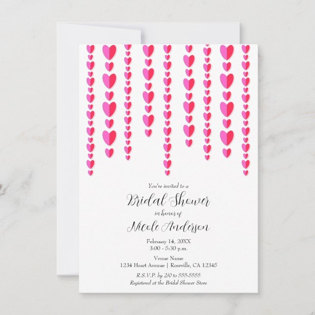 Invitation Red Pink Hearts Valentine Fête des mariées (Devant)