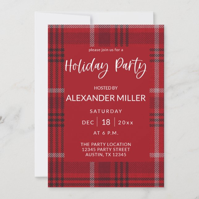 Invitation Red Plaid Flannel Fête (Devant)