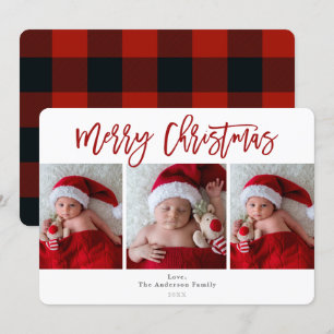 Invitation Red Plaid Joyeux Noël Fête 3 Photos Photo