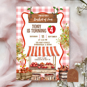 Invitation Red Plaid Quirky Apple Orchard
