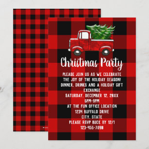 Invitation Red Plaid Truck Russe Pays fête de Noël