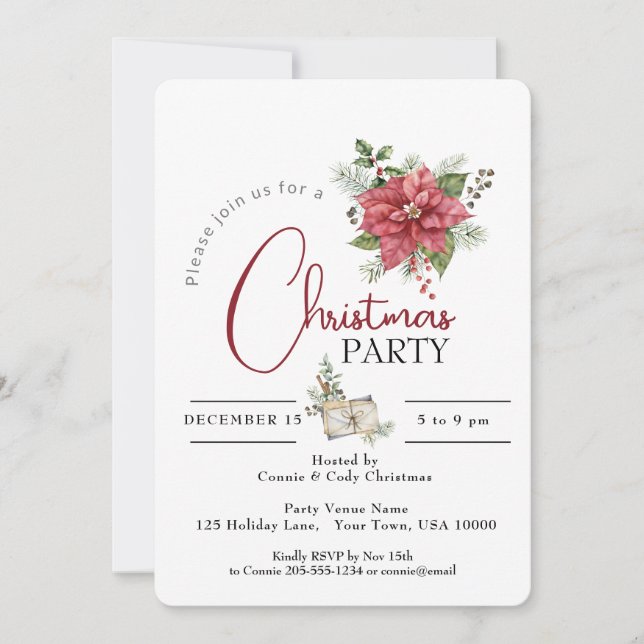 INVITATION RED POINSETTIA CHRISTMAS PARTI (Devant)