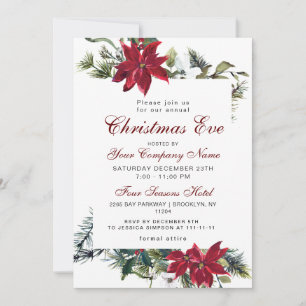 Invitation Red Poinsettia ENTREPRISE Noël EVE de Noël