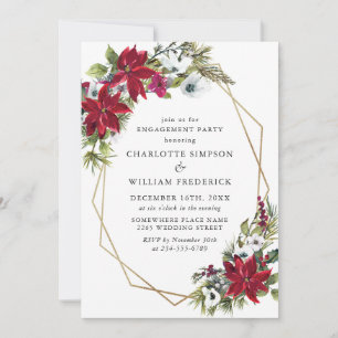 Invitation Red Poinsettia Floral Christmas Engagement Party