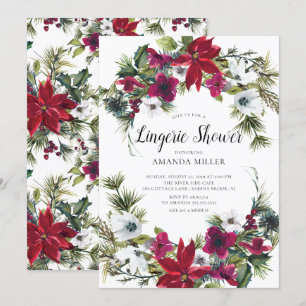 Invitation Red Poinsettia Holly Bridal Lingerie Douche