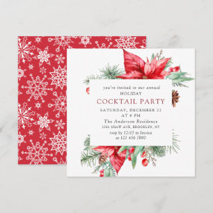 Invitation Red Poinsettia Noël Fête Cocktail
