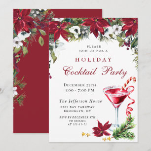 Invitation Red Poinsettia Noël Fête Cocktail