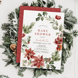 Invitation Red Poinsettia Poppy Baby shower floral