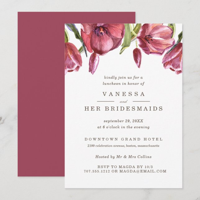 Invitation Red Poppies Élégant Mariage BRIDESMAIDS Déjeuner (Devant / Derrière)