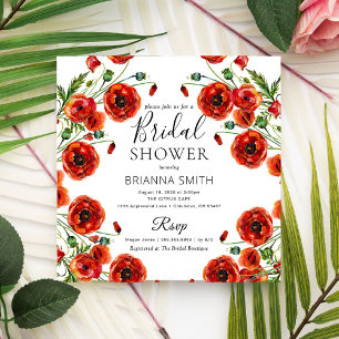 Invitation Red Poppy Romantique Floral Elégante douche nuptia