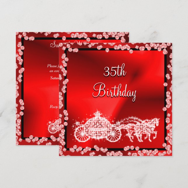 Invitation Red Princess Coach & Horses 35e anniversaire (Devant / Derrière)