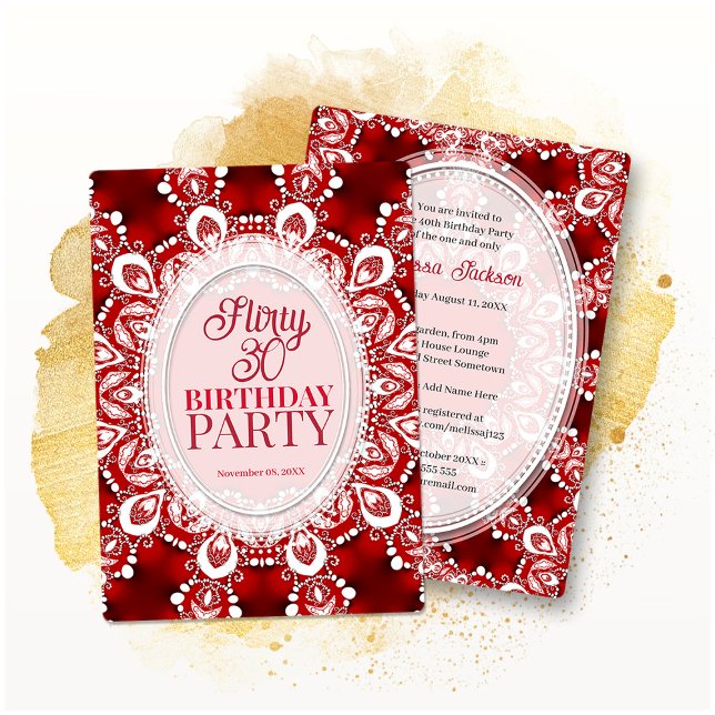 Invitation Red Princess Fractal Lace Flirty 30 Birthday Party (Créateur téléchargé)