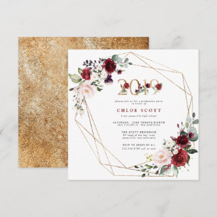 Invitation Red Purple Floral Gold Graduation géométrique