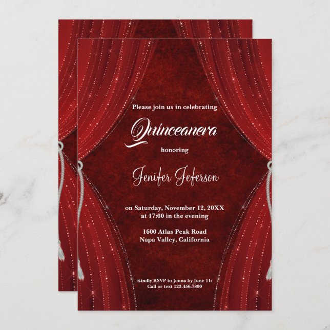 Invitation Red Quinceanera (Devant / Derrière)